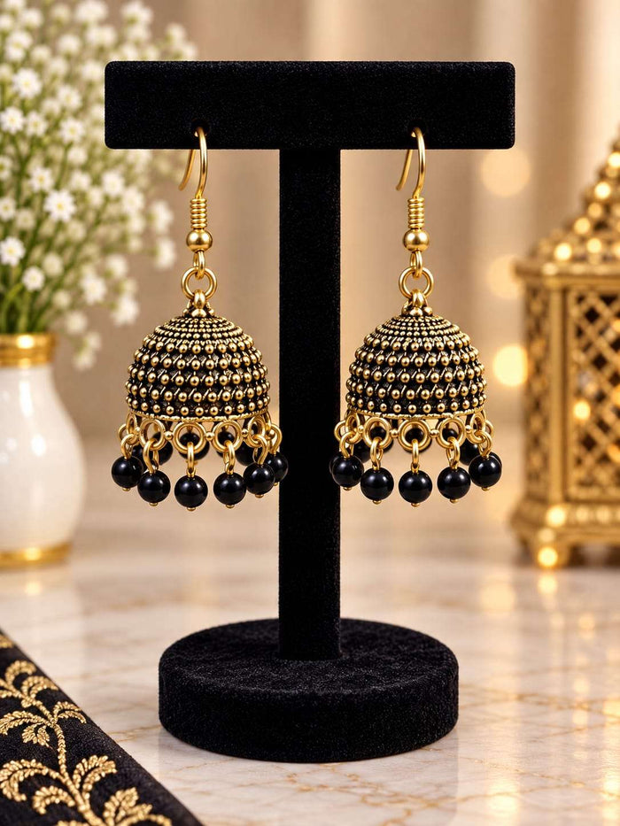 Traditional antique Black gold-plated jhumka earrings