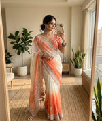 Elegant Ivory and Orange Shaded Saree and Stitched blouse in Germany