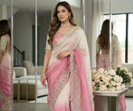 Pink and cream ombre designer saree paired with an intricately embroidered Stitched blouse in Germany
