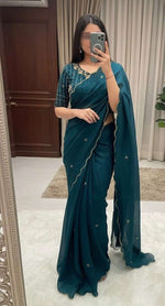 Pure Soft Crunchy Silk Saree with Khatli Handwork Border & Stitched Blouse in Germany