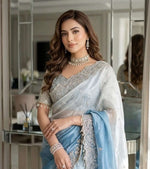 Powder blue and white ombre organza saree & Stitched Blouse in Germany Namma Markt