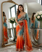 Shaded Ombre Designer Organza Saree and stitched Blouse in Germany