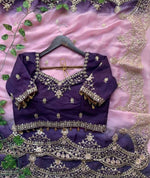 Pink and Purple Ombre Georgette Designer Saree with Heavy Embroidered Border and stitched Blouse in Germany