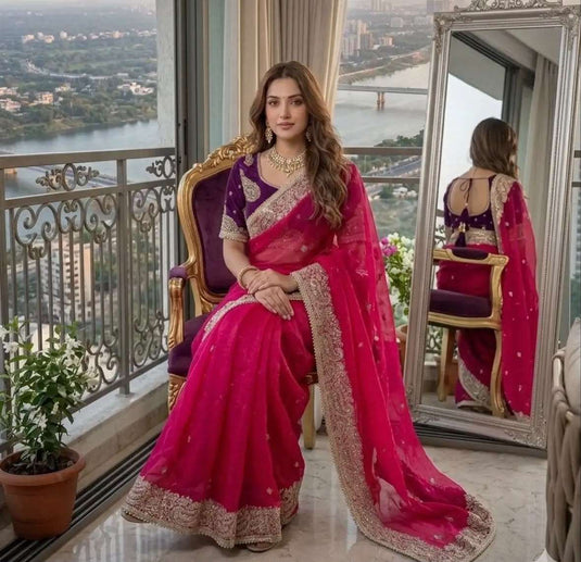 Royal Pink Festive Saree Elegance and stitched Blouse in Germany Namma Markt