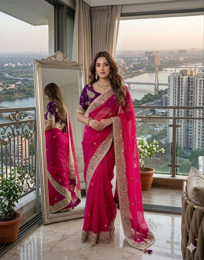 Royal Pink Festive Saree Elegance and stitched Blouse in Germany Namma Markt