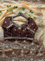 Elegant Espresso Brown and Cream Designer Saree with Intricate Gold Embroidery stitched Blouse in Germany