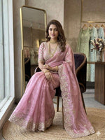 Blush Pink Embroidered Organza Saree stitched Blouse in Germany