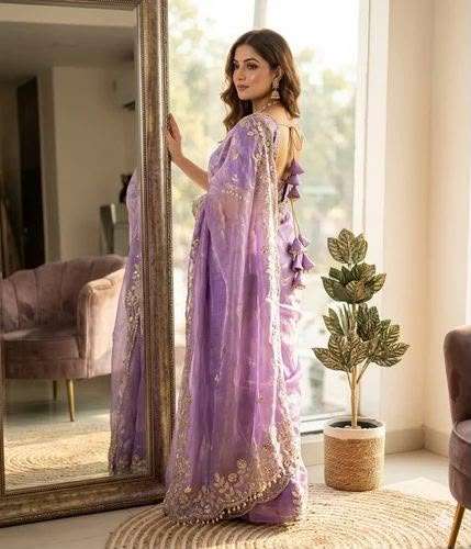 Purple Embroidered Organza Saree stitched Blouse in Germany