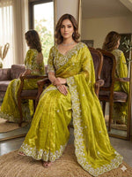 Lime Green Embroidered Organza Saree stitched Blouse in Germany