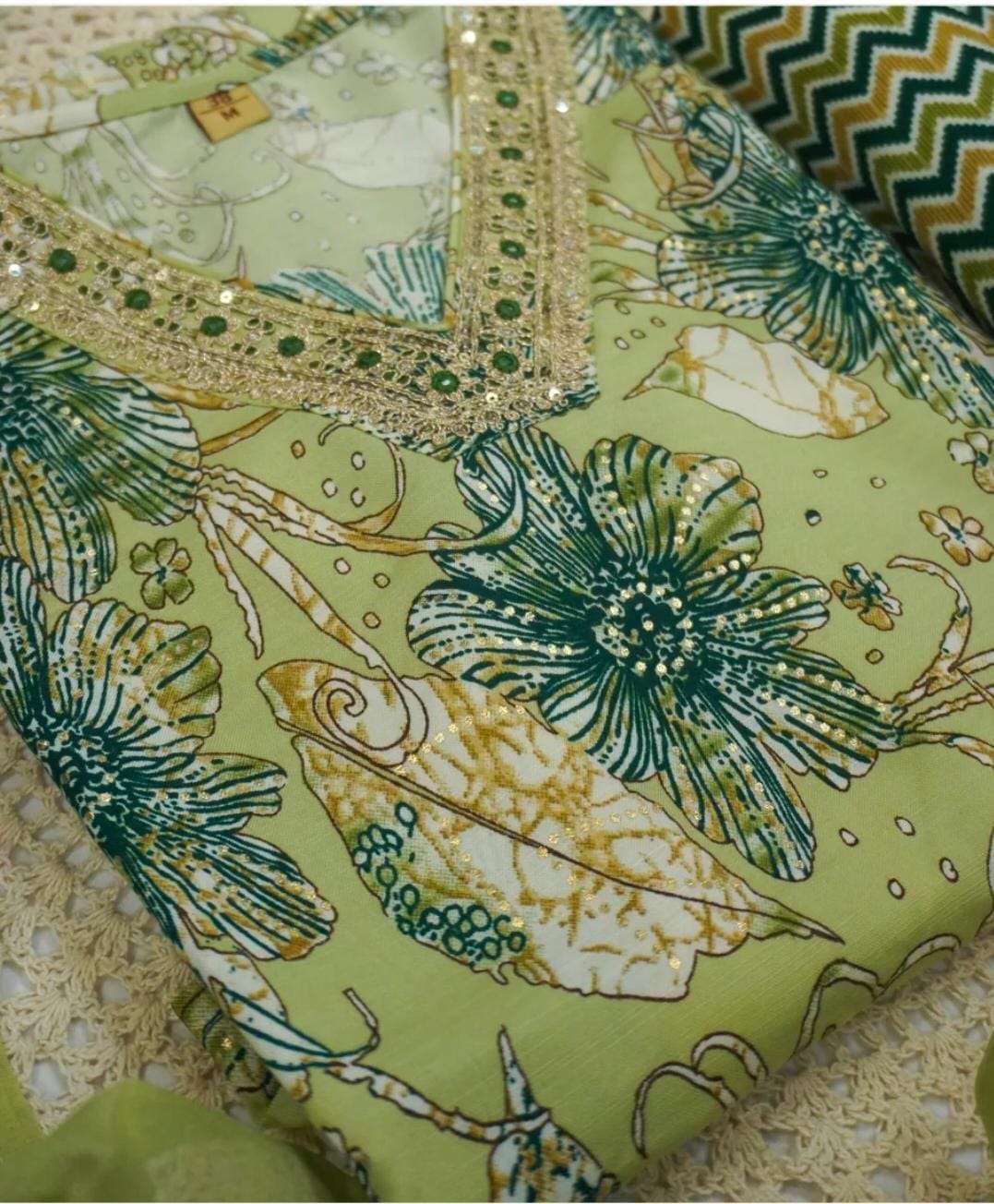 Cotton Palazzo set with golden zari embroidery work in neck portion in Berlin
