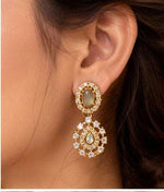 Traditional Gold-Plated Emerald and American Diamond Floral Necklace and Earrings in Germany