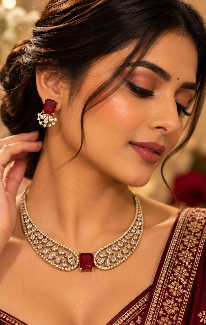Elegant Emerald and American Diamond Choker Necklace Set in Germany Namma Markt