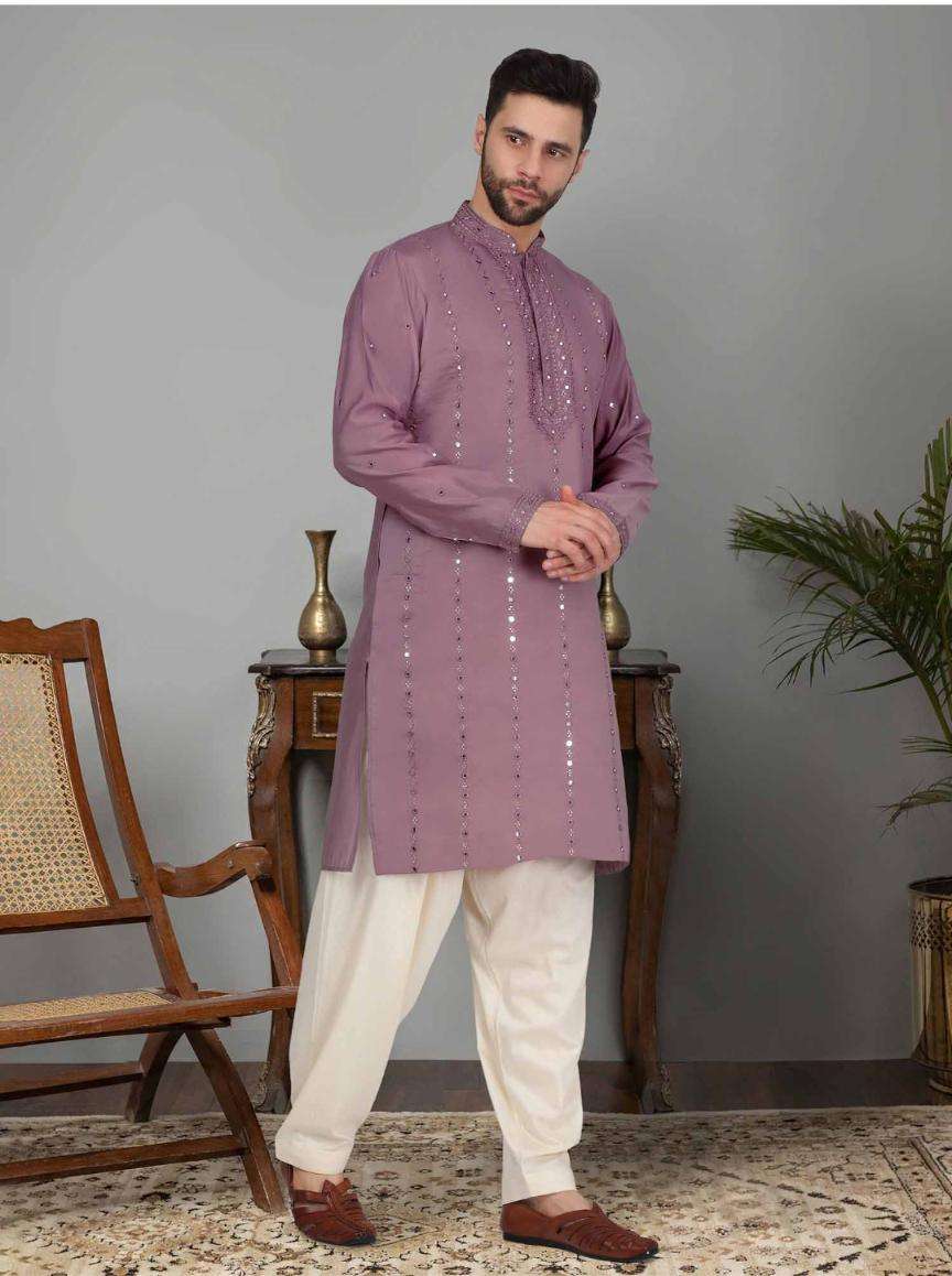 Men Mauve Embroidered Kurta with Salwar in Germany