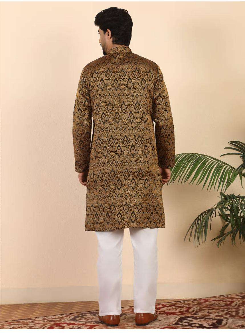 Ethnic Motifs Jacquard Rust Kurta with Pyjama in Germany