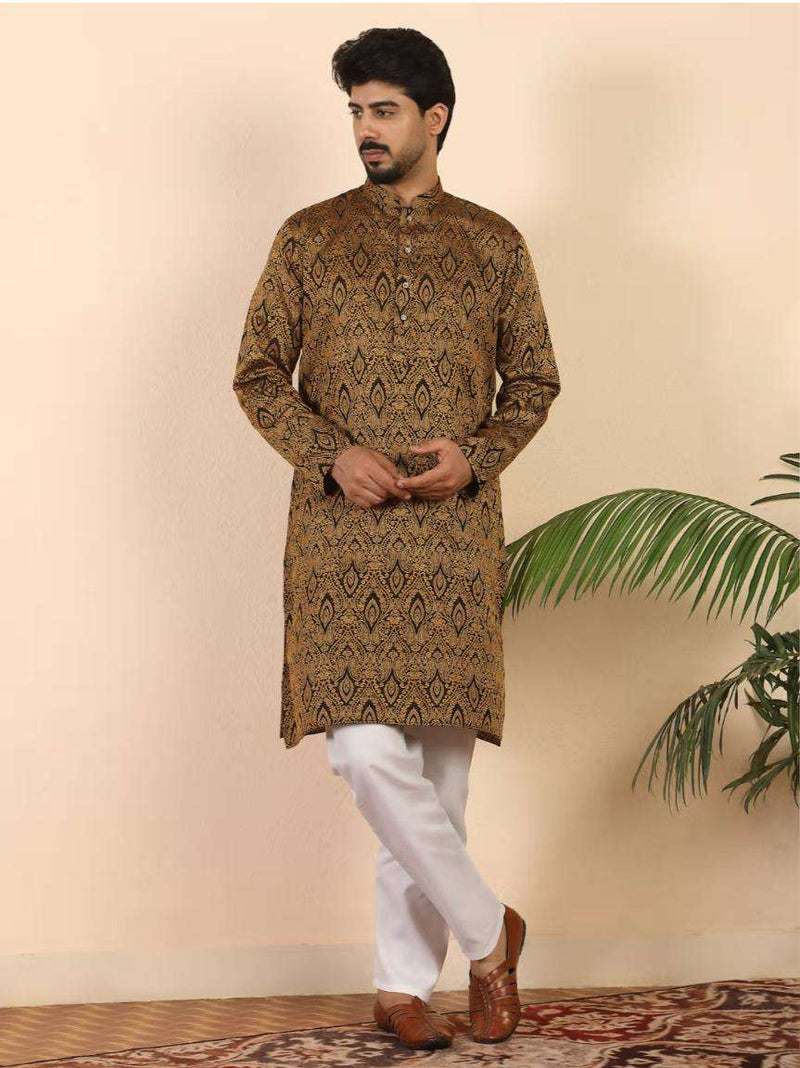 Ethnic Motifs Jacquard Rust Kurta with Pyjama in Germany