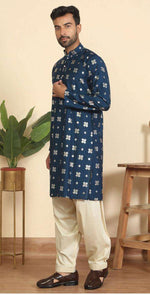 Men's Cotton Silk Printed Mandarin Collar Kurta and Pent in Germany