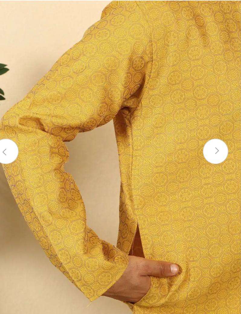 Men Mustard Ethnic Motifs Printed Silk Blend Kurta with Dhoti Pants in Germany Namma Markt