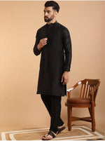 Mens Silk Blend Black Kurta Pyjama & Nehru Jacket in Berlin