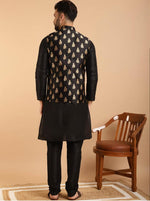Mens Silk Blend Black Kurta Pyjama & Nehru Jacket in Berlin