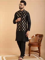 Mens Silk Blend Black Kurta Pyjama & Nehru Jacket in Berlin