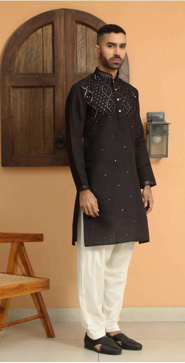 Cotton Silk Embroidered Sequins Work Kurta and Pyjama