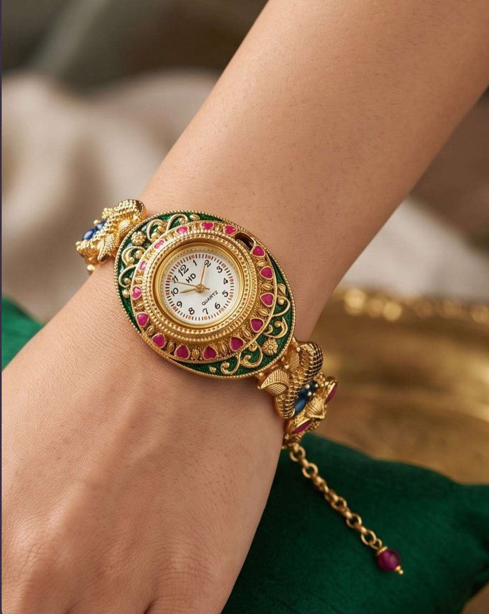 Traditional Indian Royal Heritage Meenakari Kada Bracelet Watch