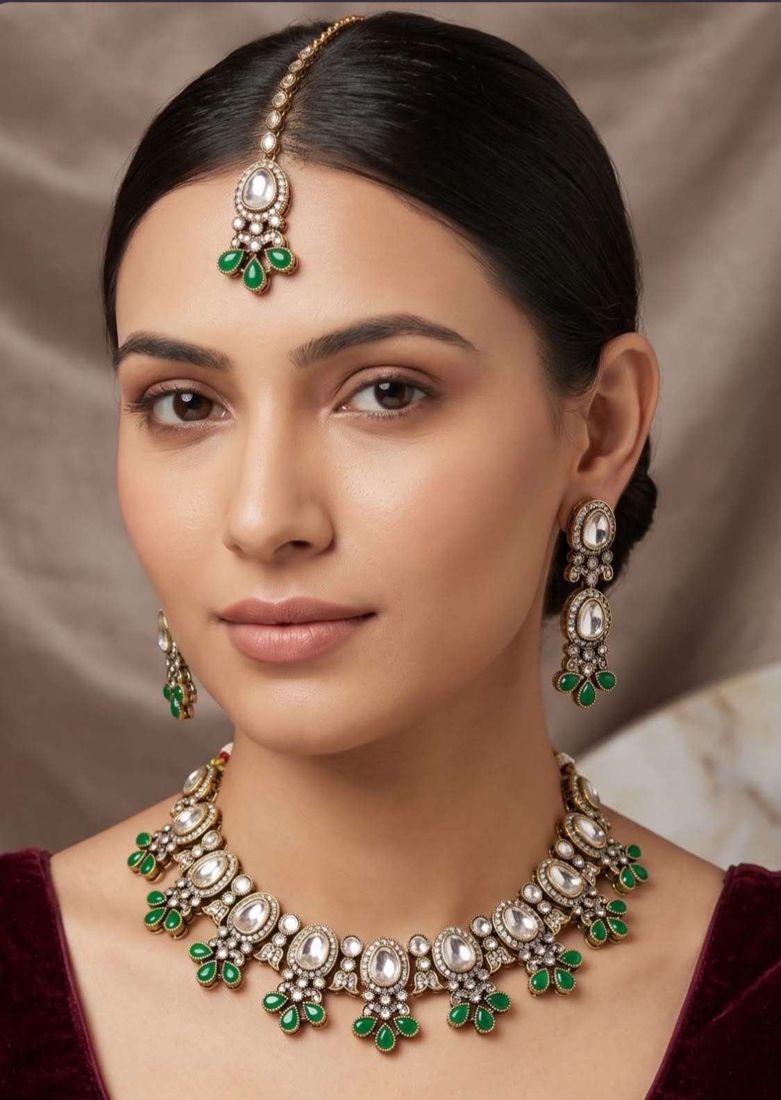 Traditional Kundan & Emerald Bridal Jewelry Set in Germany
