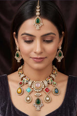 Navratna Kundan Choker Necklace Set with Teeka & Earrings in Germany