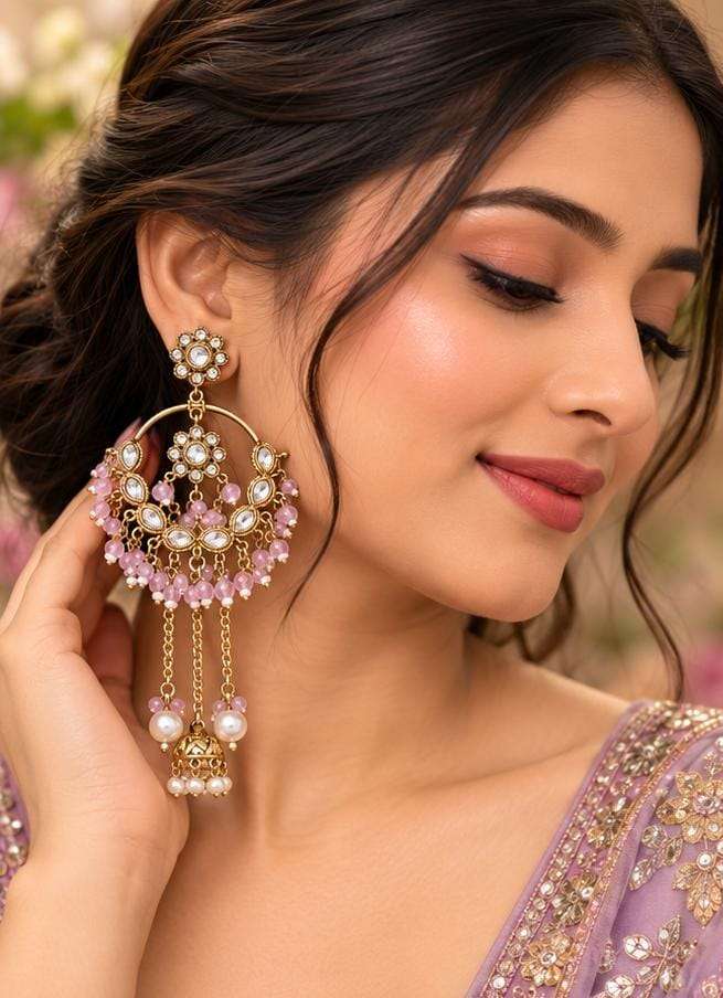 Traditional Purple Kundan Chandbali earrings in Berlin