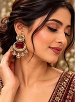 Emerald Royal Cushion-Cut Maroon Kundan Drop Earrings in Germany Namma Markt