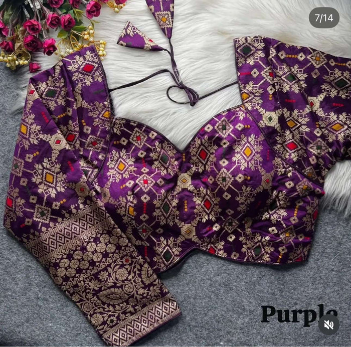Banarasi Purple silk full sleeves blouse