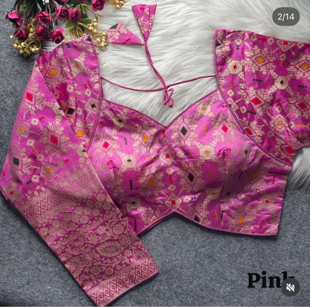 Banarasi Pink silk full sleeves blouse in Germany