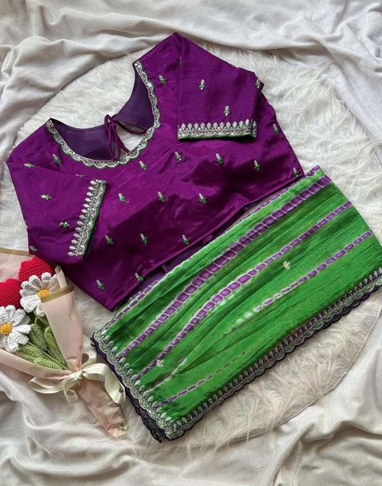 Soft chinnon shibori Tie & Die saree with stitched blouse in Berlin Namma Markt