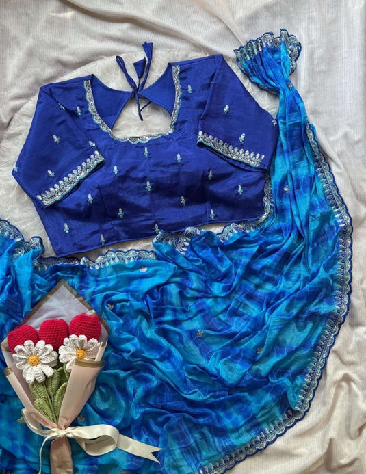 Soft chinnon shibori Tie & Die saree with stitched blouse in Berlin