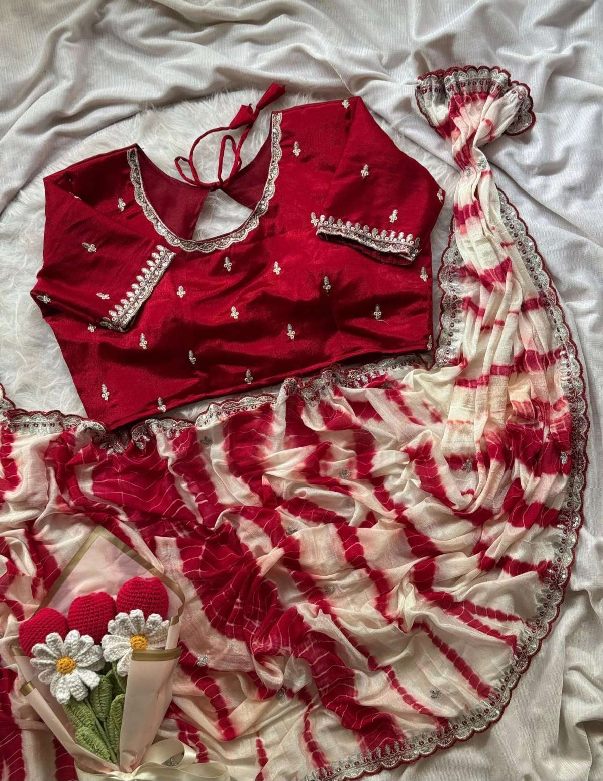Soft chinnon shibori Tie & Die saree with stitched blouse in Berlin
