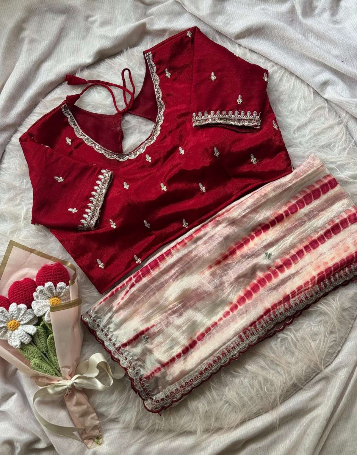 Soft chinnon shibori Tie & Die saree with stitched blouse in Berlin