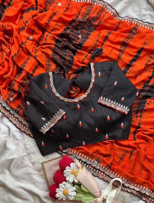 Soft chinnon shibori Tie & Die saree with stitched blouse in Berlin