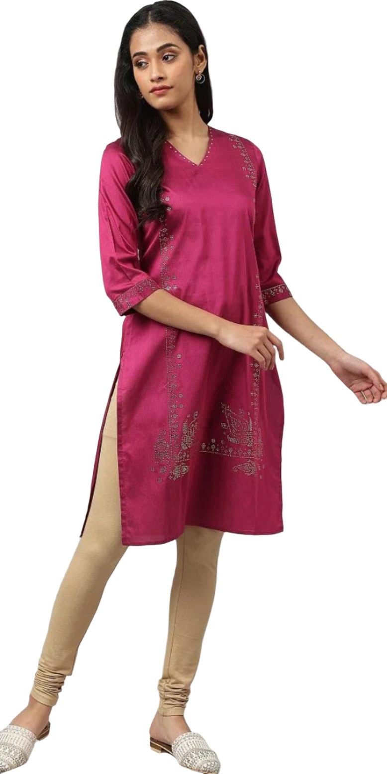 Magenta Mukaish Printed kurta With Sequins in Essen