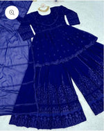 Blue georgette thread work designer palazzo suit in Germany