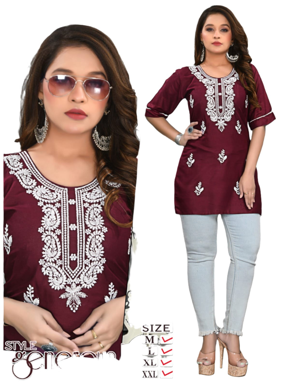 Lucknowi Work Short Kurti in Germany