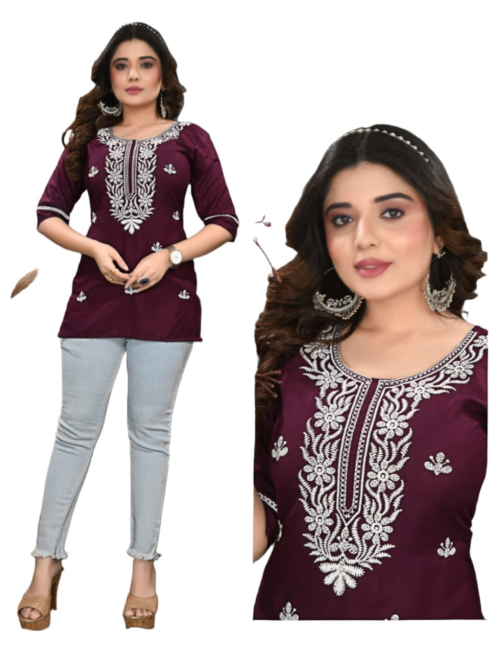 Lucknowi Work Short Kurti in Germany
