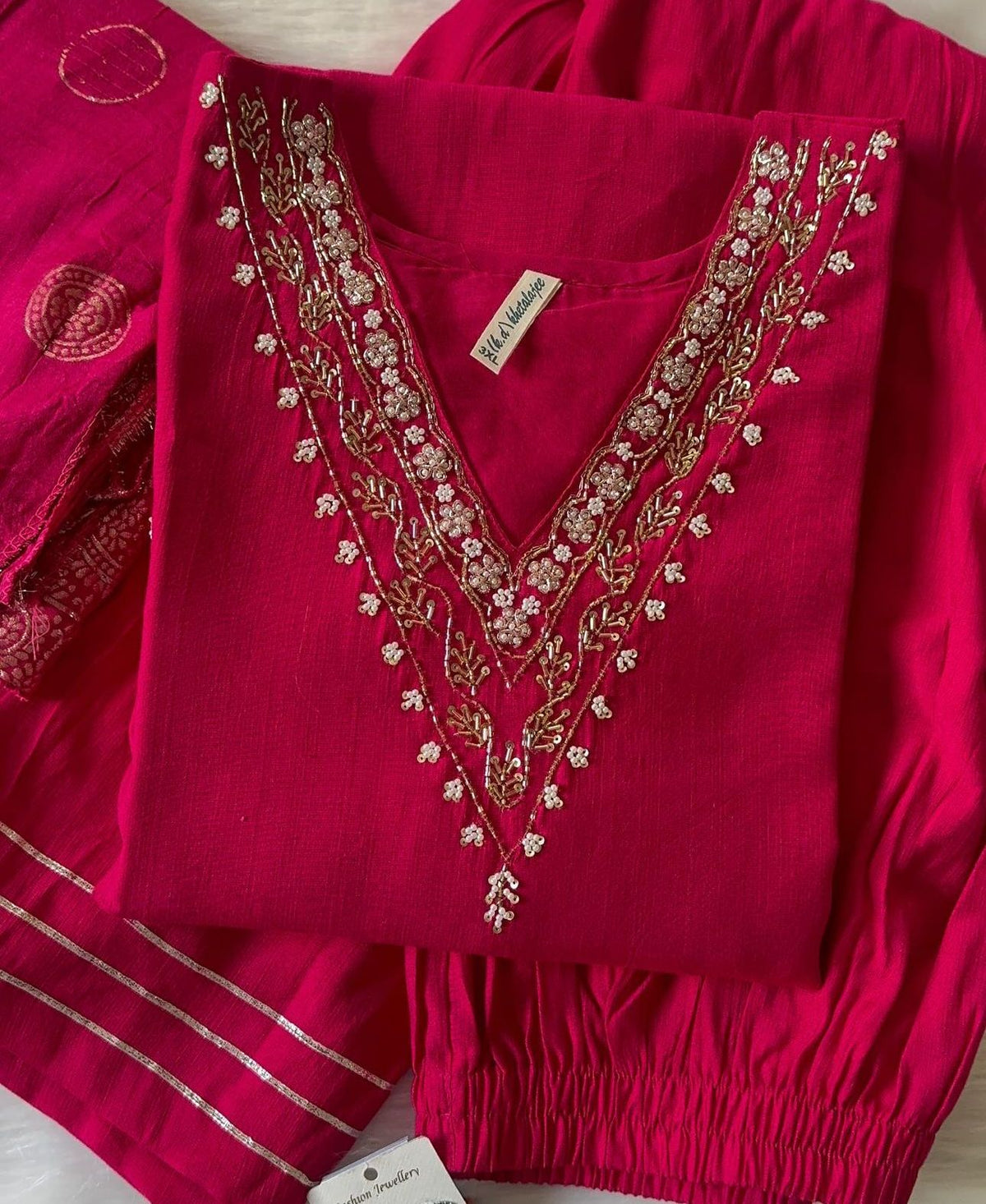 Dola Silk Handwork Kurti dupatta Bottom Set in Munich