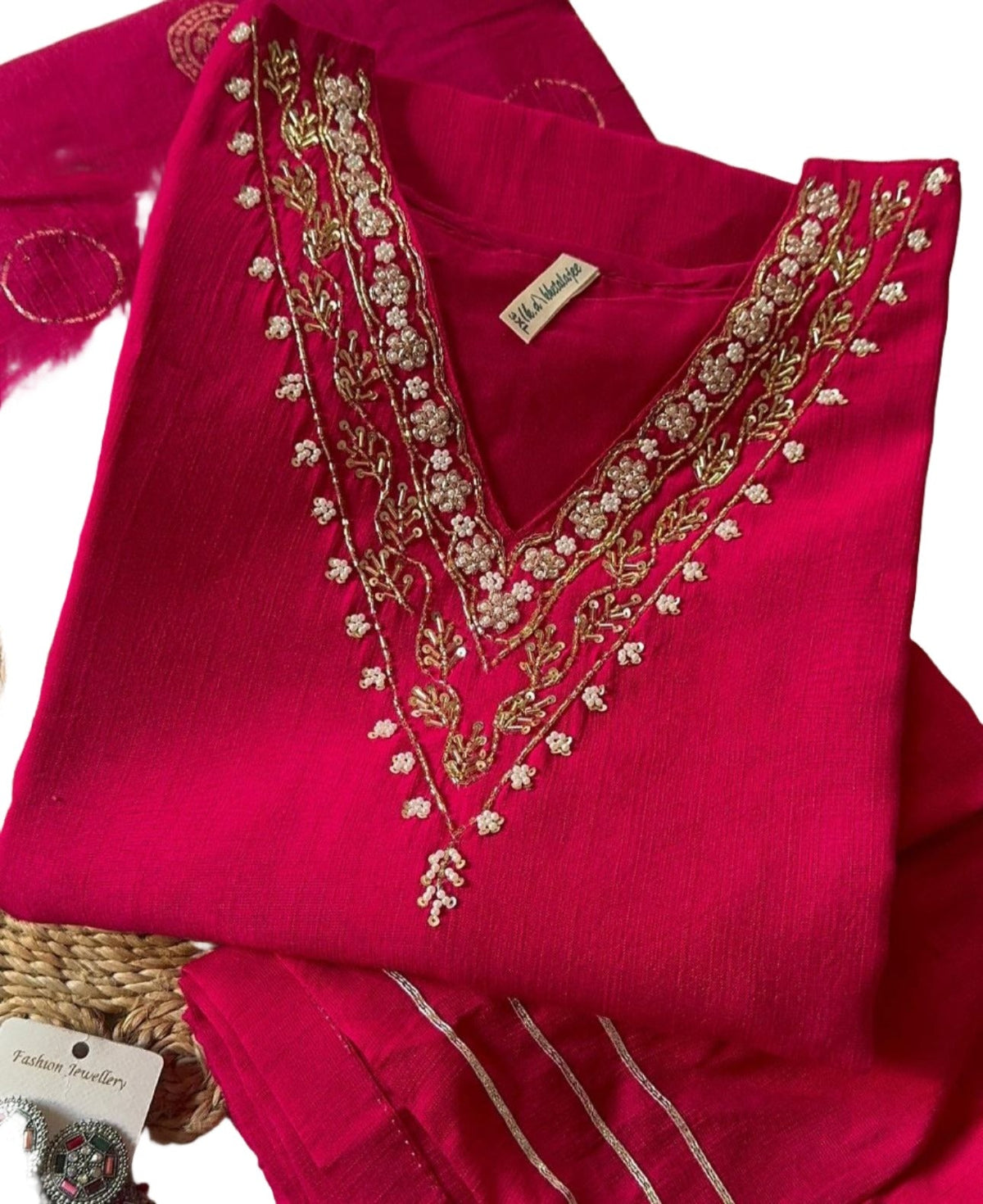 Dola Silk Handwork Kurti dupatta Bottom Set in Munich