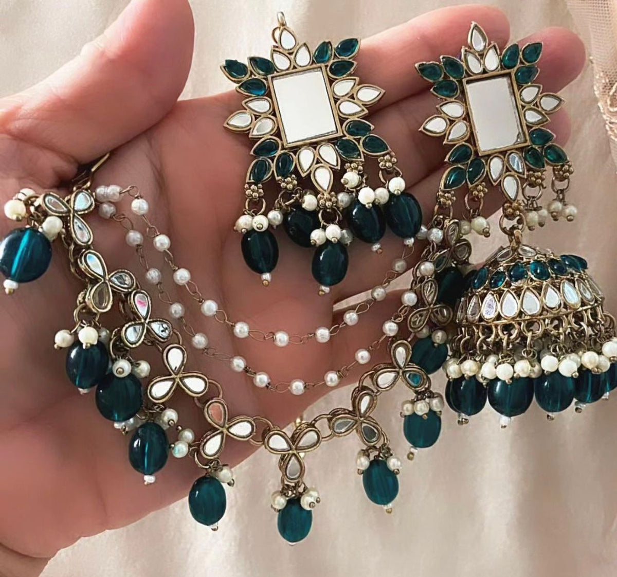Mirror work Earrings & Maang Tikka set in Germany