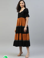 WOMEN'S PLUS SIZE BLACK & MUSTARD COLOR BLOCK DRESS IN BERLIN