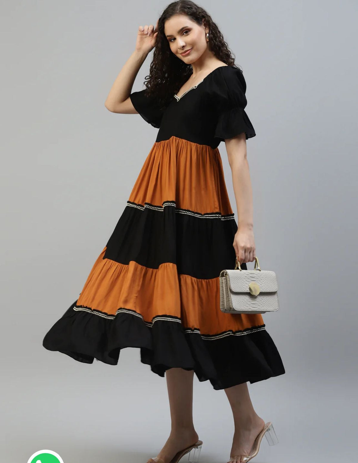 WOMEN'S PLUS SIZE BLACK & MUSTARD COLOR BLOCK DRESS IN BERLIN
