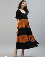 WOMEN'S PLUS SIZE BLACK & MUSTARD COLOR BLOCK DRESS IN BERLIN