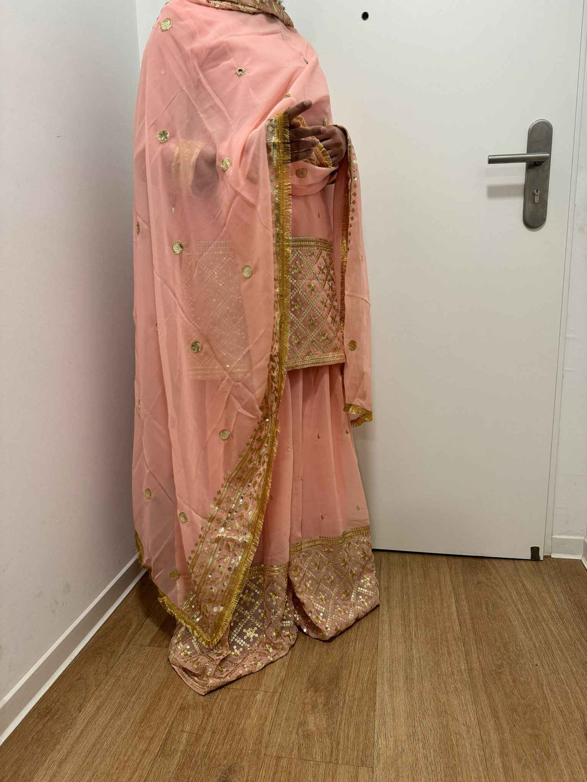 Heavy faux georgette embroidery sequence work sharara suit in Essen