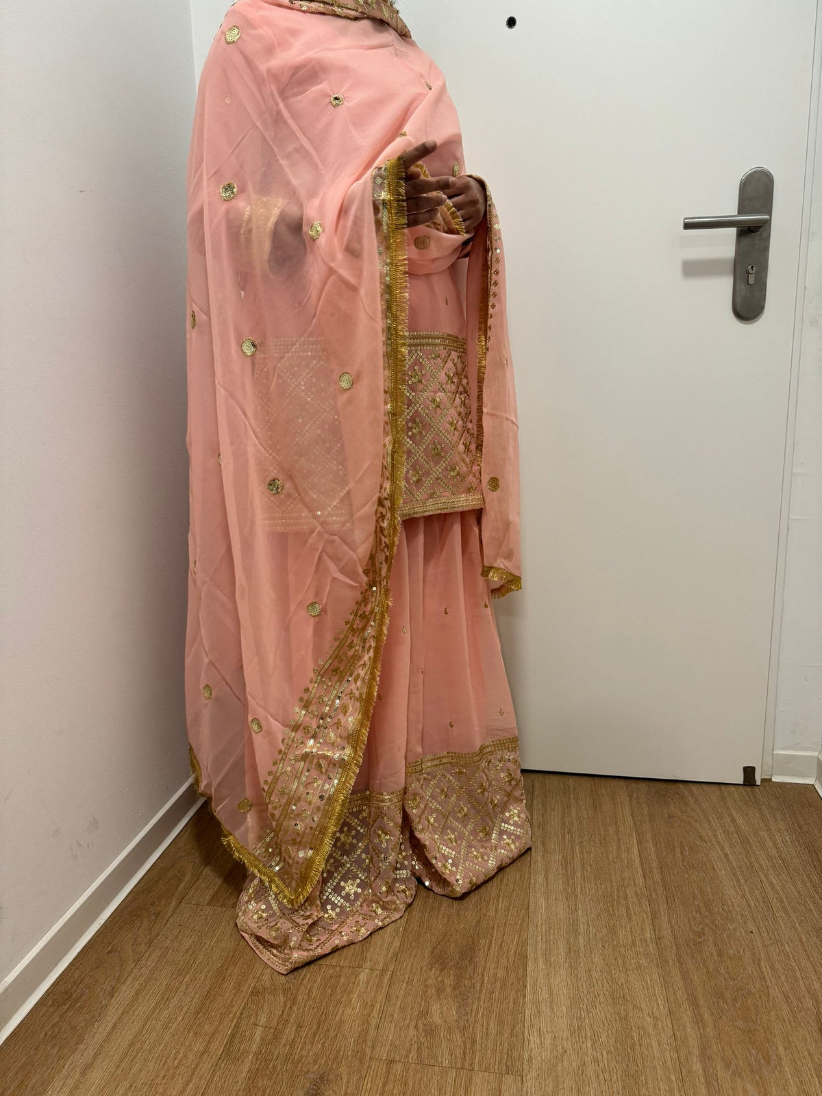 Heavy faux georgette embroidery sequence work sharara suit in Essen