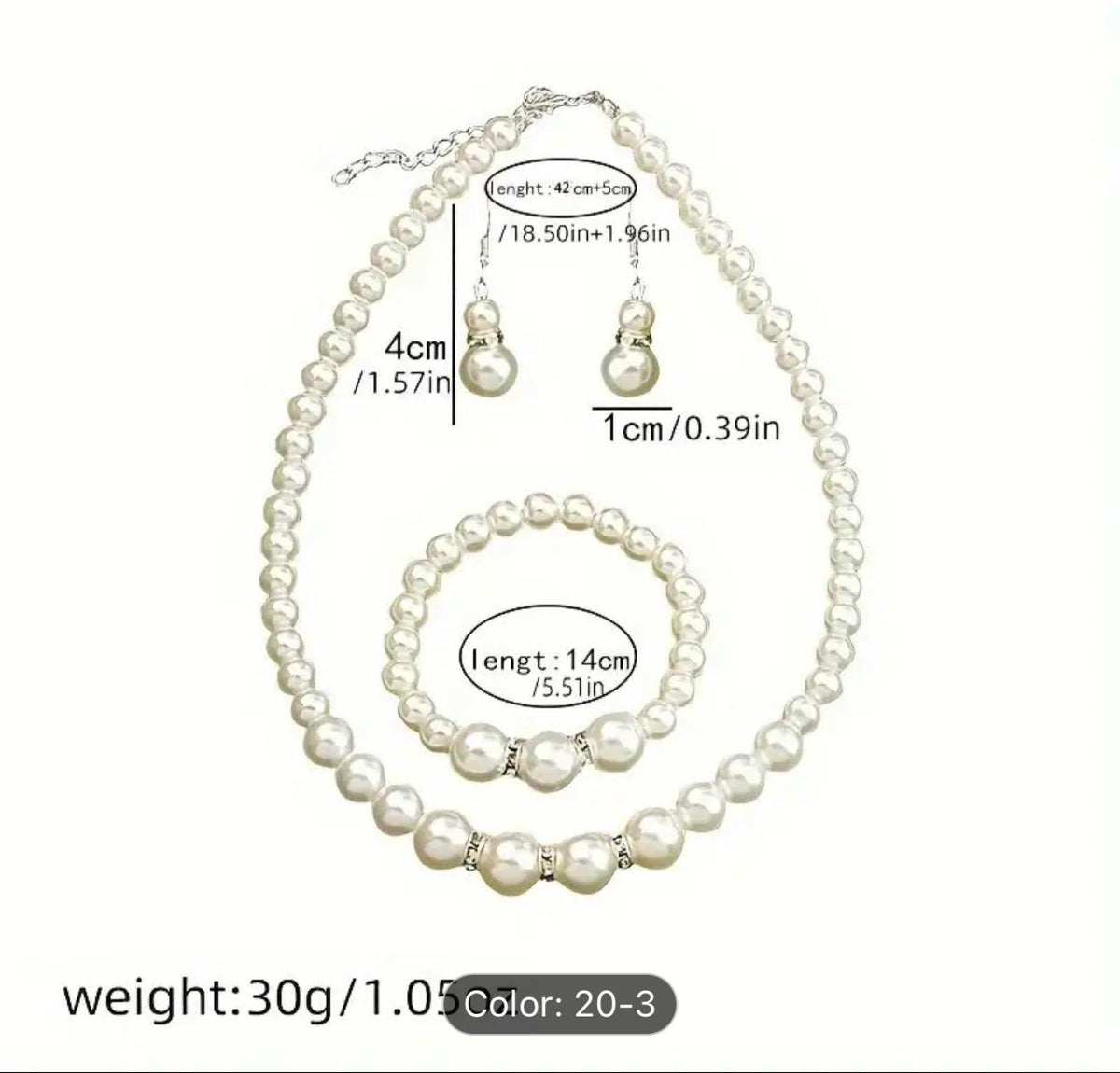 Pearl Beaded Necklace with Earrings & Bracelet Set in Berlin
